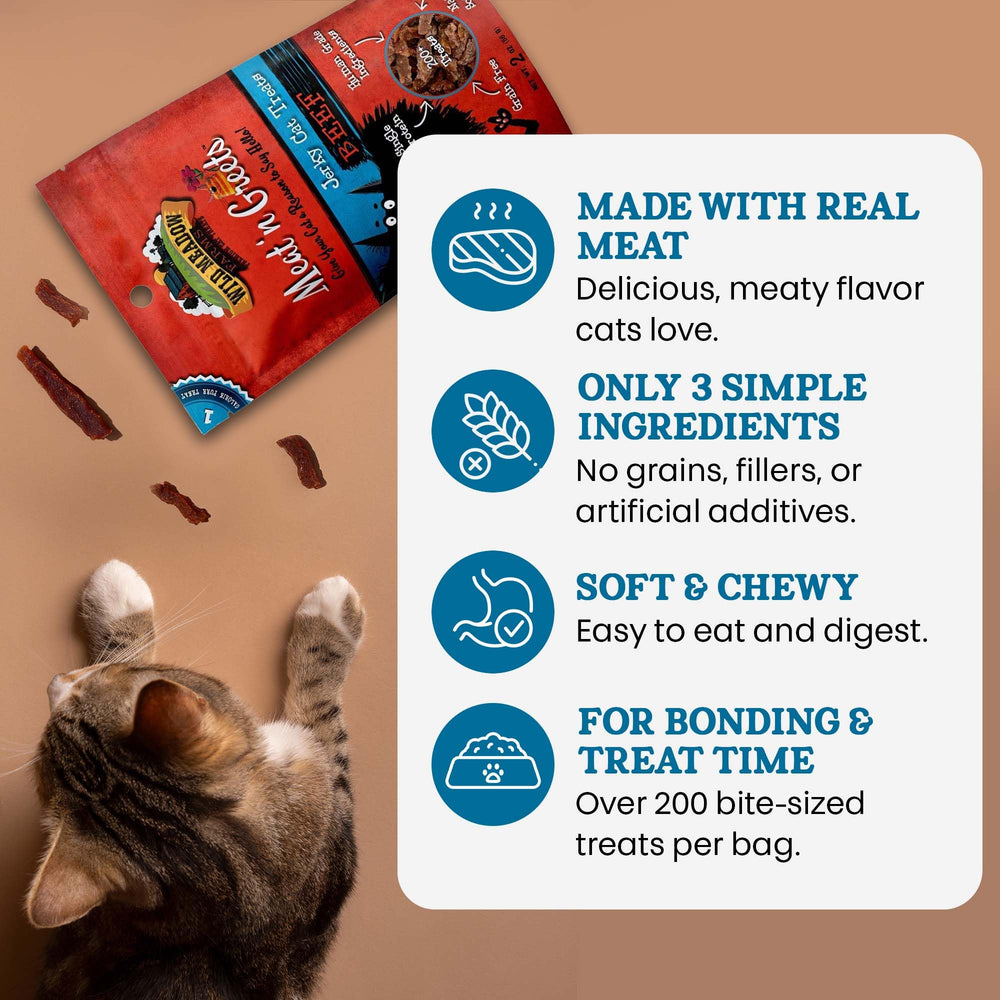 Tiras de jerky de carne de Wild Meadow Farms Meat 'N Greets, premio sabroso para entrenar