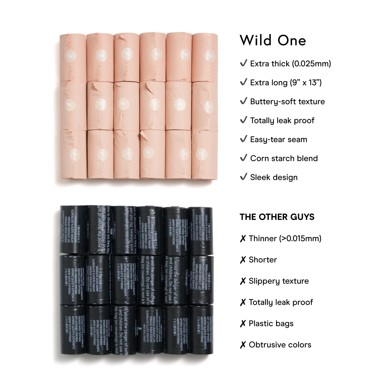 Wild One Bolsas color rosado para una estética suave durante la recogida.