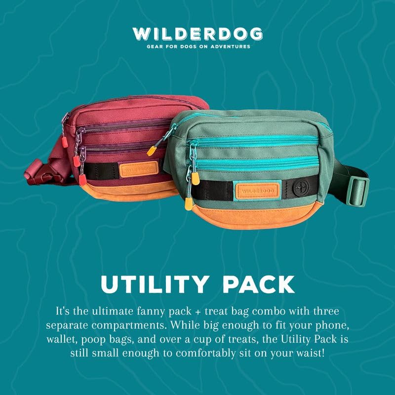 Riñonera Wilderdog con dimensiones diez por seis por dos pulgadas.