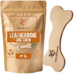 Wildfang Juguete de cuero para perro, vista frontal para masticación tranquila.
