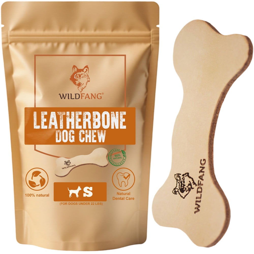 Wildfang juguete de cuero para perro pequeño, hueso 5mm, primer plano, masticación suave