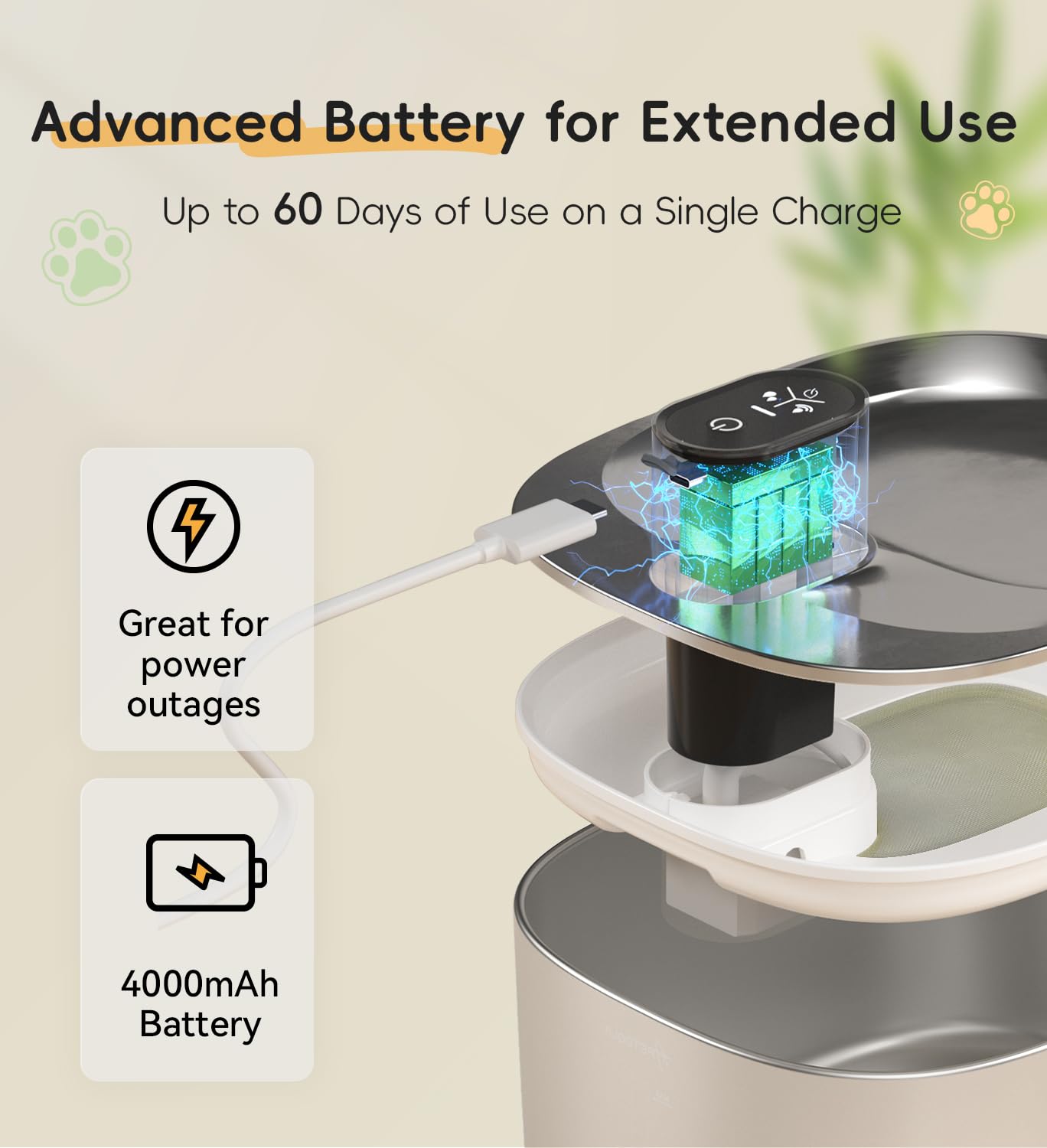 Batería interna de 4000 mAh para uso prolongado sin enchufe.