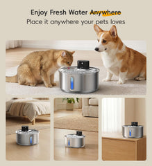 Bebedero de acero inoxidable de WILKIEE, capacidad grande para varias mascotas.