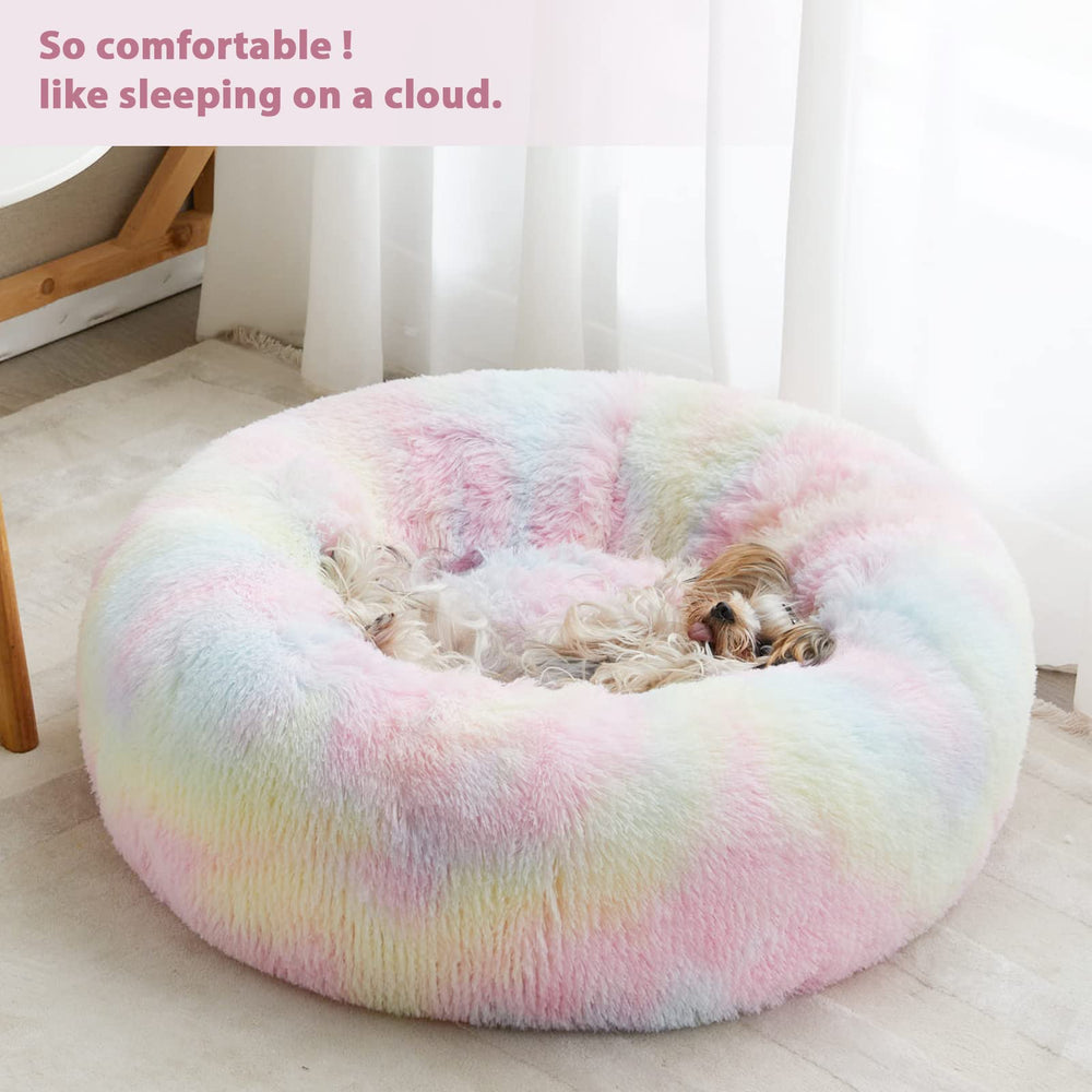 Cama con borde elevado WNPETHOME donut arcoíris, apoyo suave para la siesta