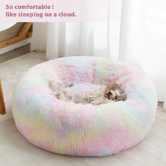 Cama con borde elevado WNPETHOME donut arcoíris, apoyo suave para la siesta