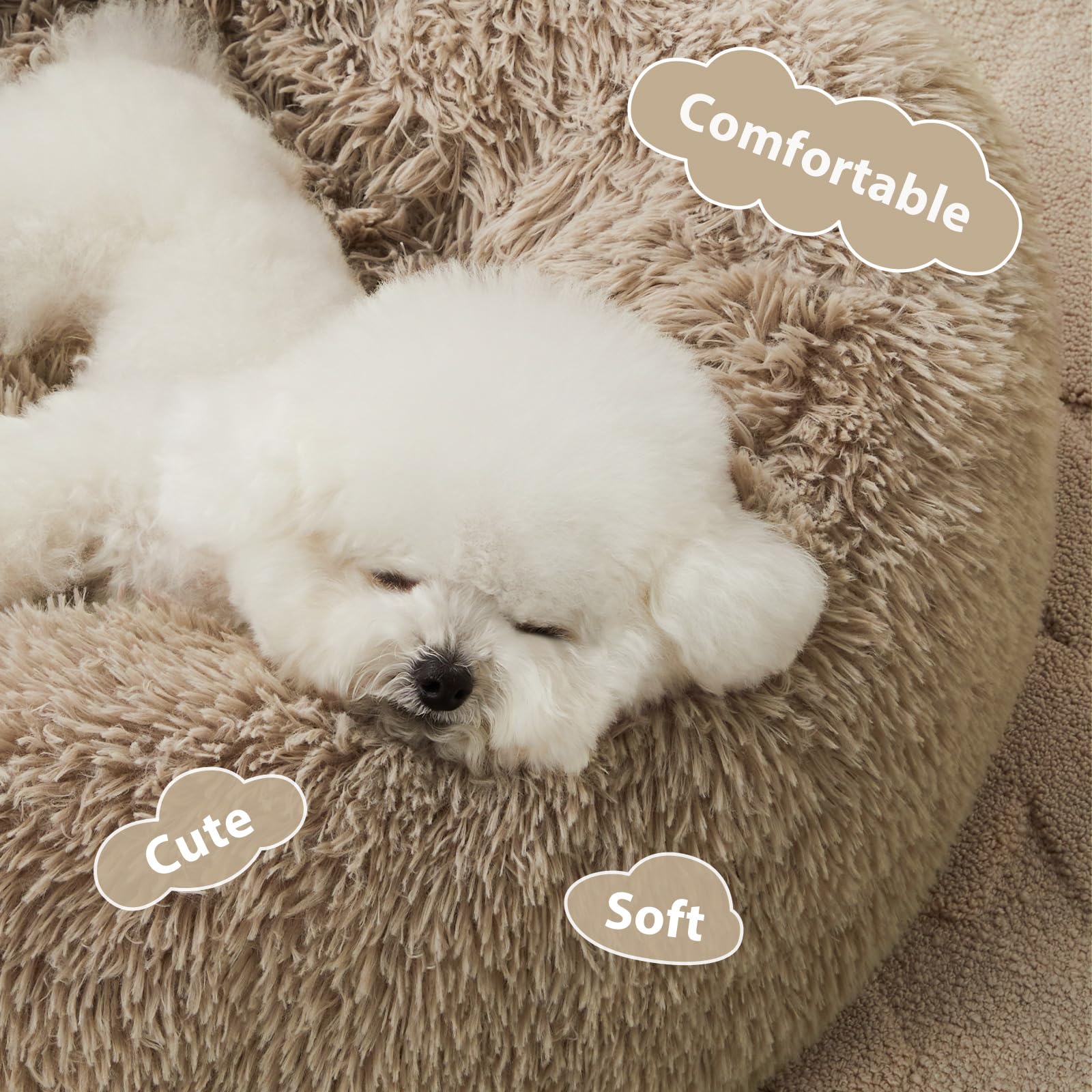 Cama WNPETHOME para perro, forma dona tejida peluche, confort suave.