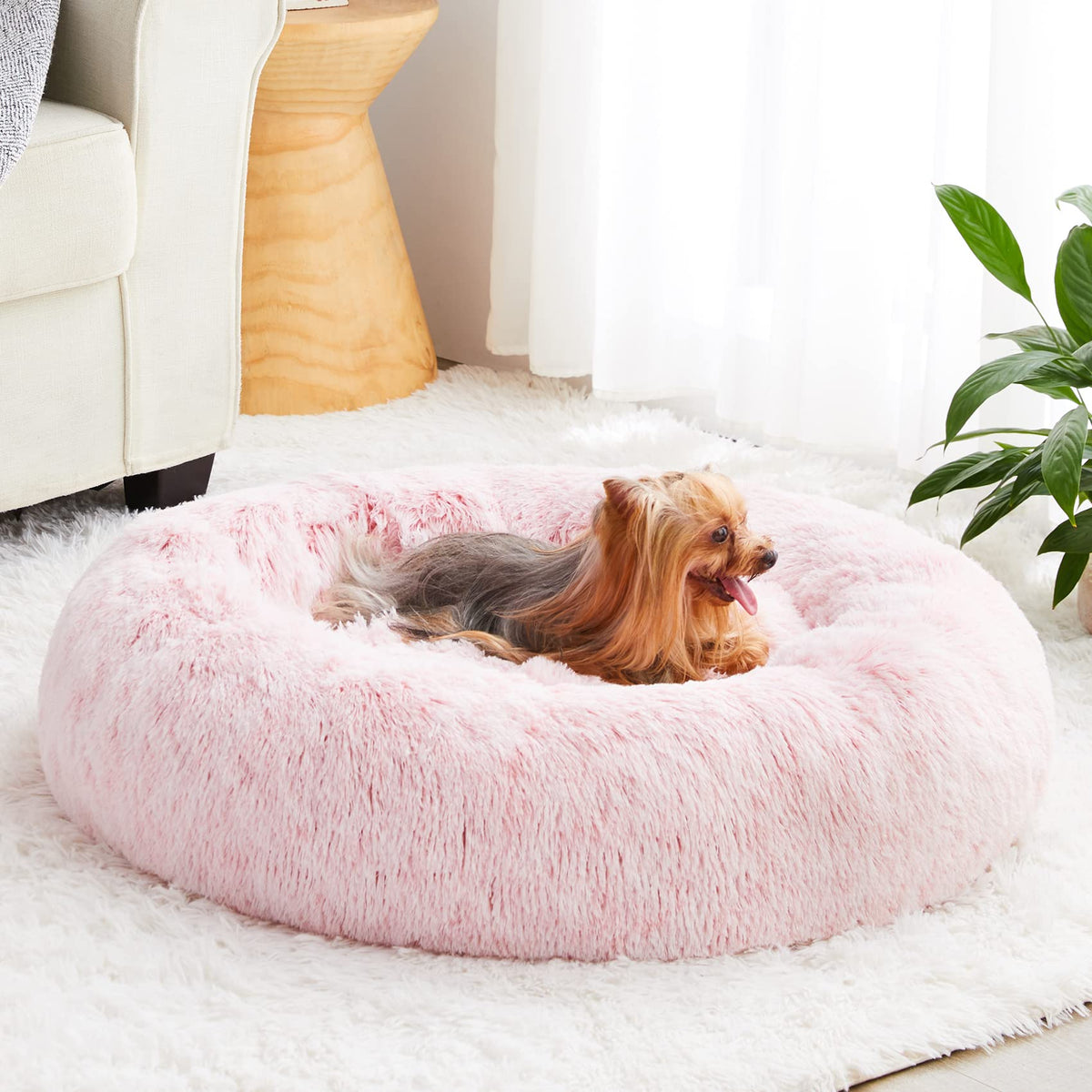 Cama para perro WNPETHOME en forma de rosquilla, descanso suave y cálido.