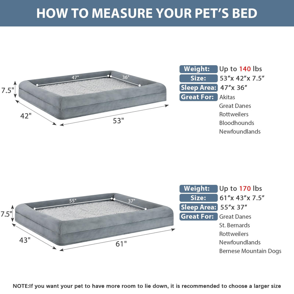 Dimensiones XXL de la cama WNPETHOME: 61x43x7.5 pulgadas para perros grandes
