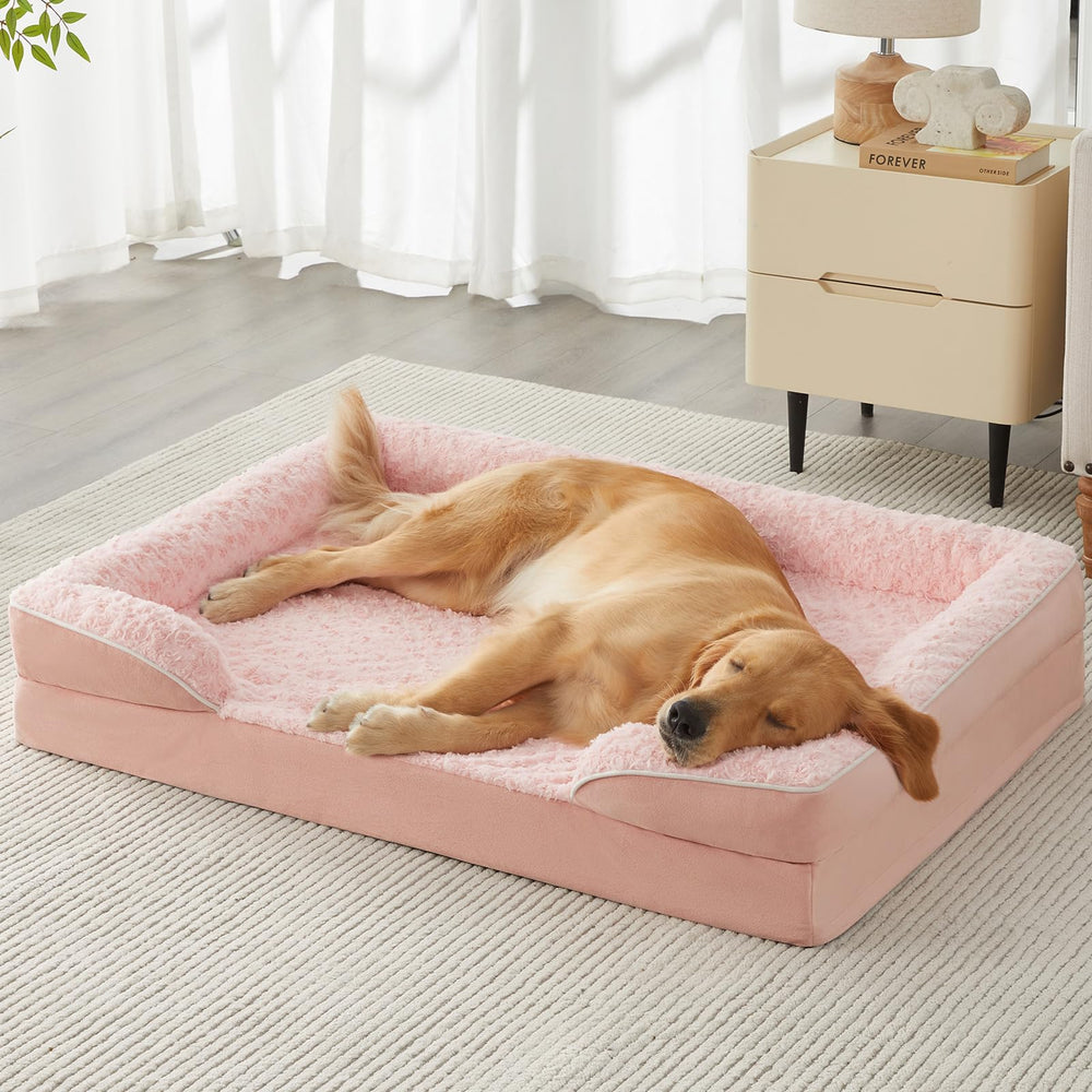 WNPETHOME cama para perro grande con diseño sofá en forma de C para mayor seguridad nocturna.