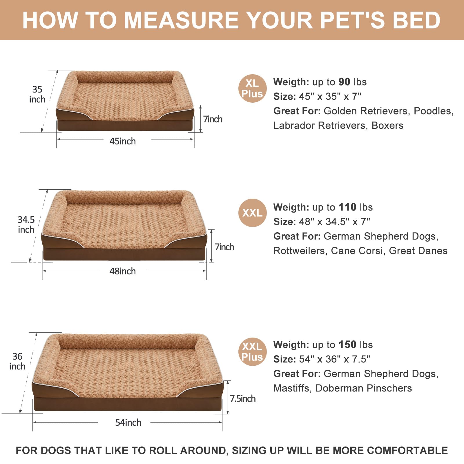 WNPETHOME cama para perro grande diseño sofá en forma de C ofrece mayor seguridad.