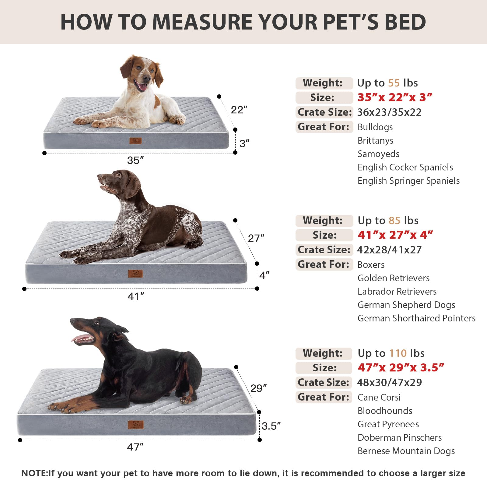 Dimensiones 35x22x3 pulgadas, talla ideal para perros de hasta 55 libras