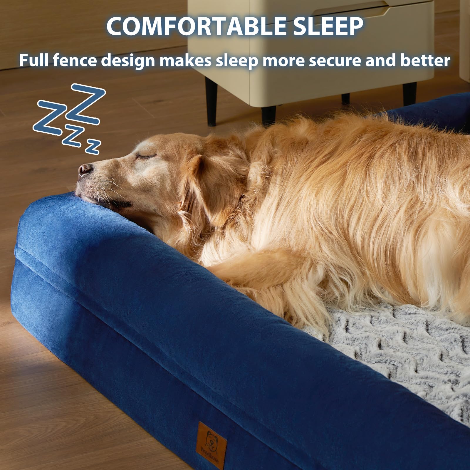 Borde acolchado de la cama para perro XL de WNPETHOME.