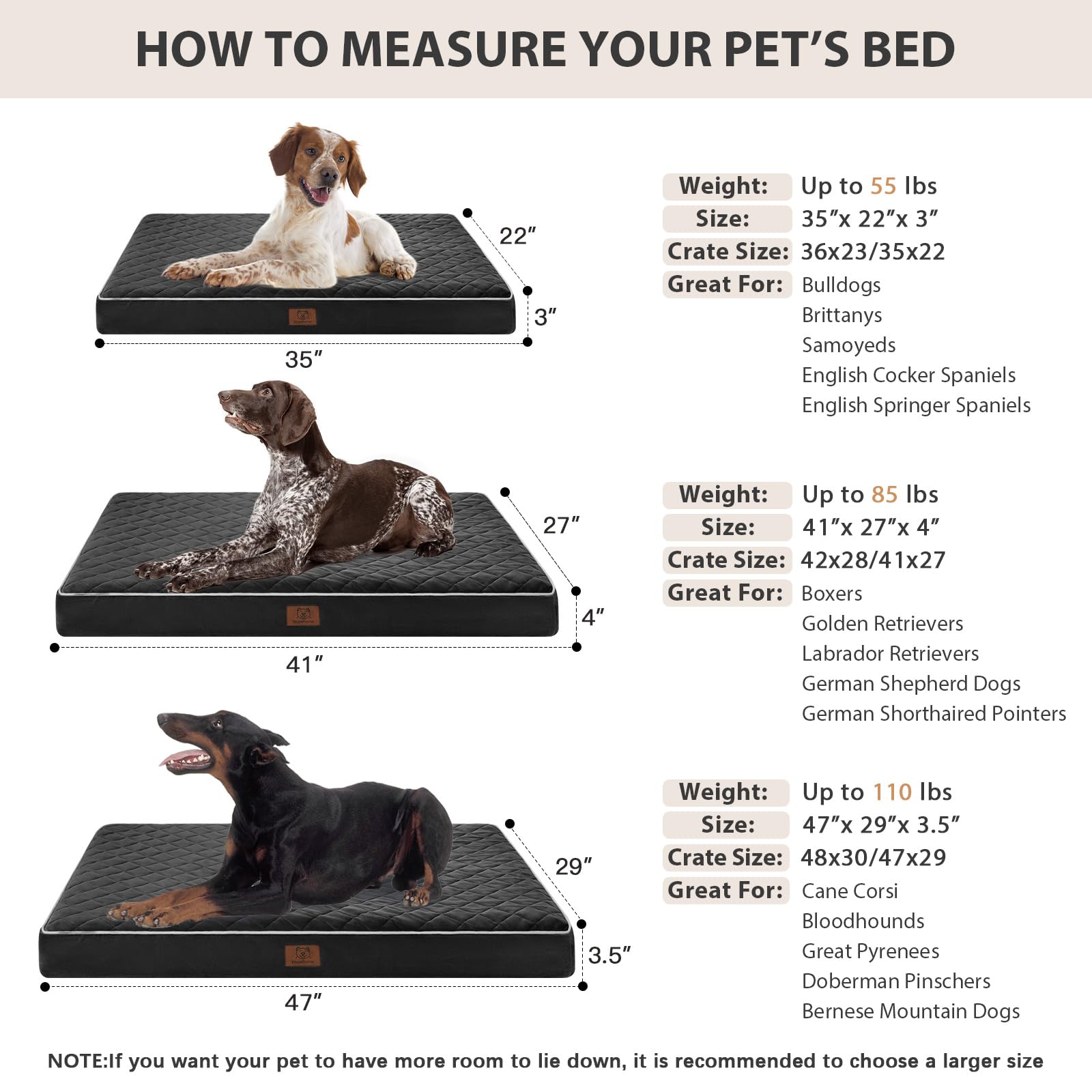 Dimensiones 47 x 29 pulgadas de la cama WNPETHOME XXL para razas grandes