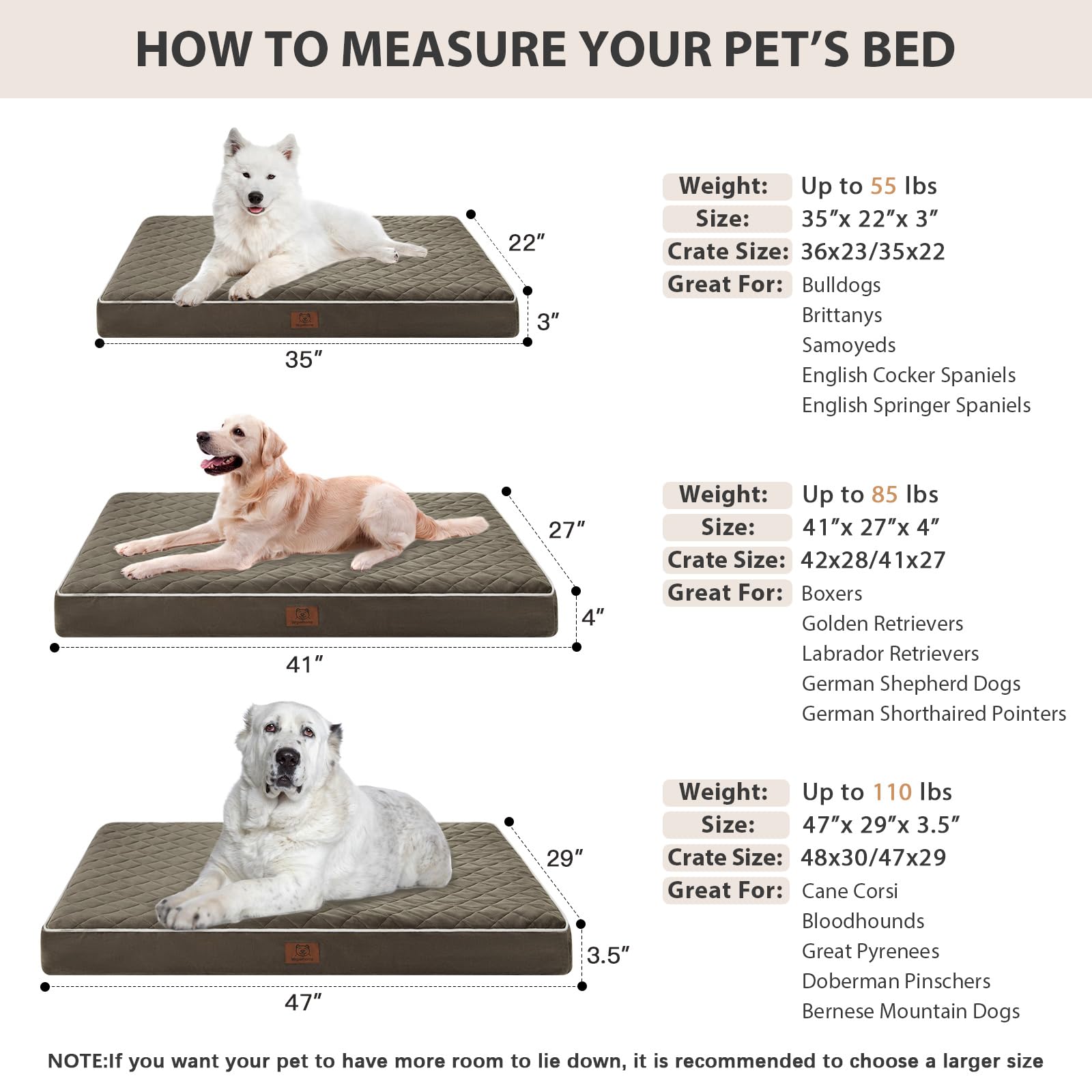 WNPETHOME: medidas 41 x 27 x 4 pulgadas para perros grandes.