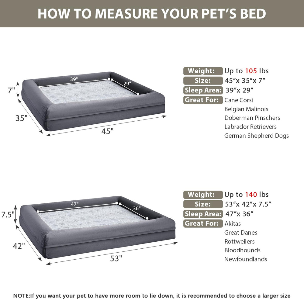 WNPETHOME cama XXL, espuma-panal que distribuye peso para mayor confort.