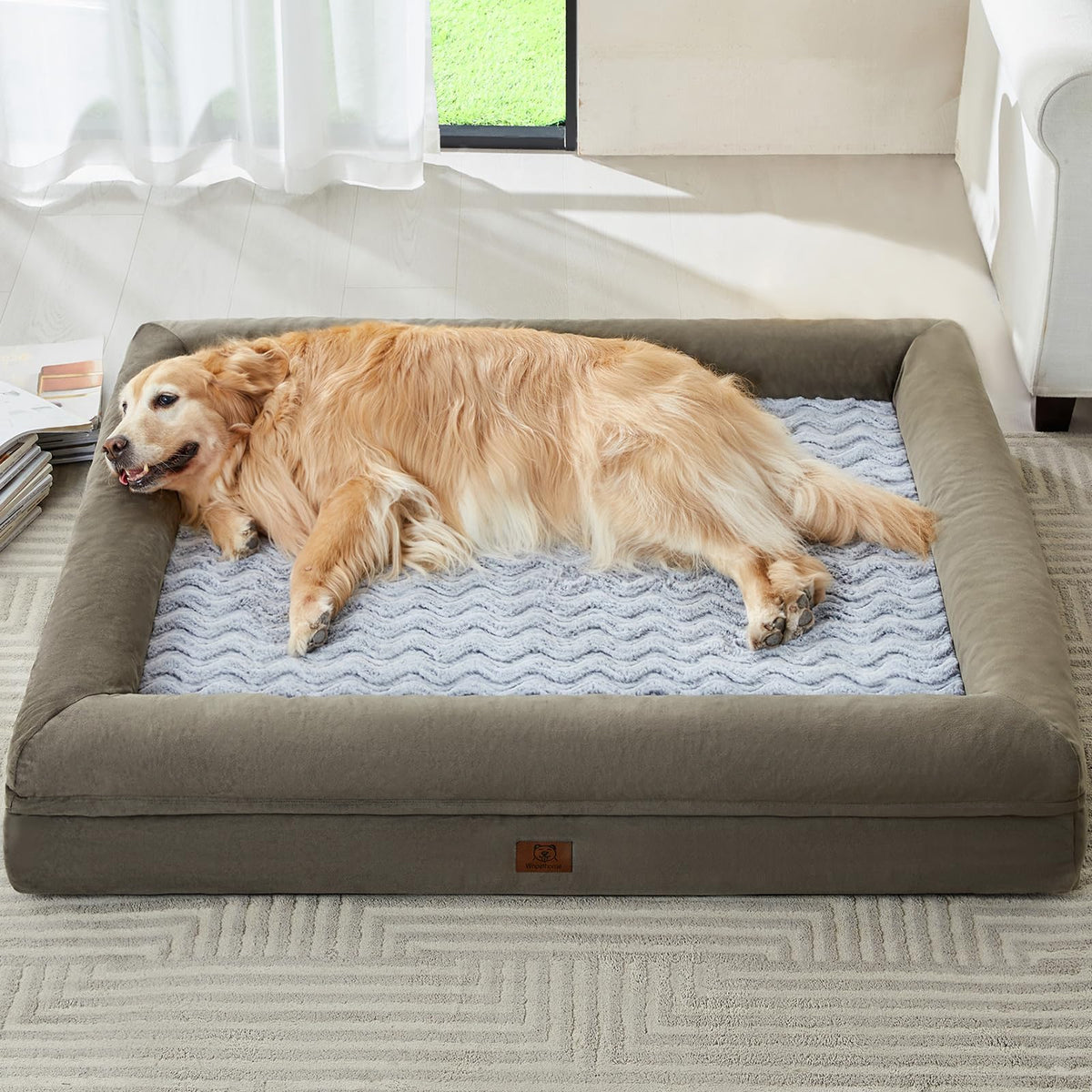 Cama para perros WNPETHOME XXXL con funda de terciopelo suave para descanso cómodo.