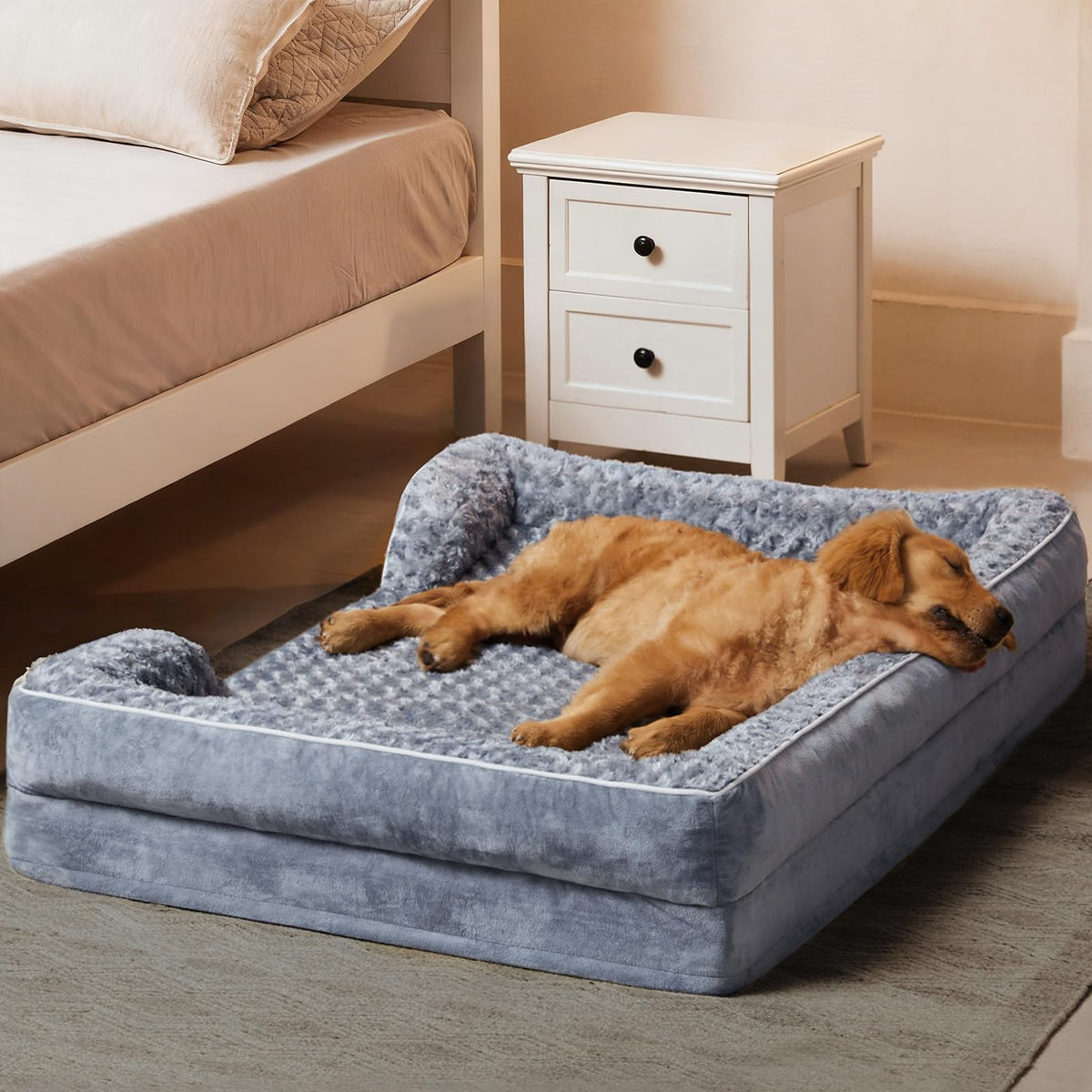 WNPETHOME cama para perros grandes con funda impermeable y base antideslizante para dormir seguro.