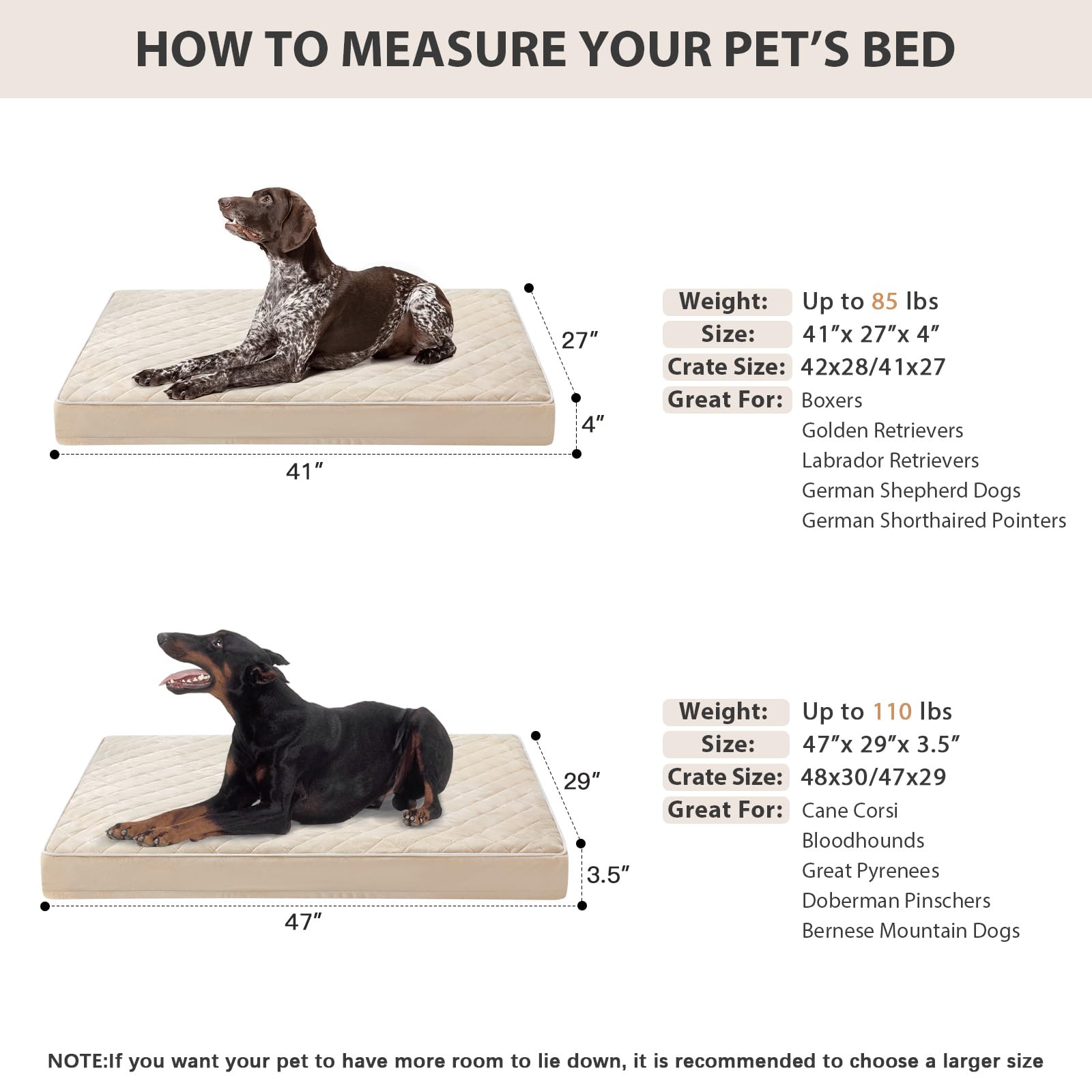 Cama para perros grandes, dimensiones 104x69x10 cm