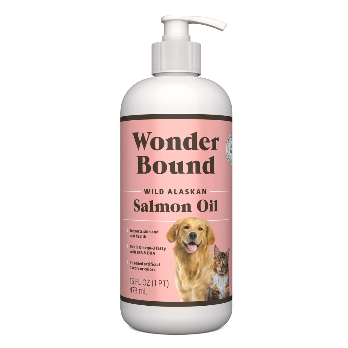 Wonder Bound Aceite de salmón Alaska botella: apoyo para la piel y el pelaje de tu mascota.