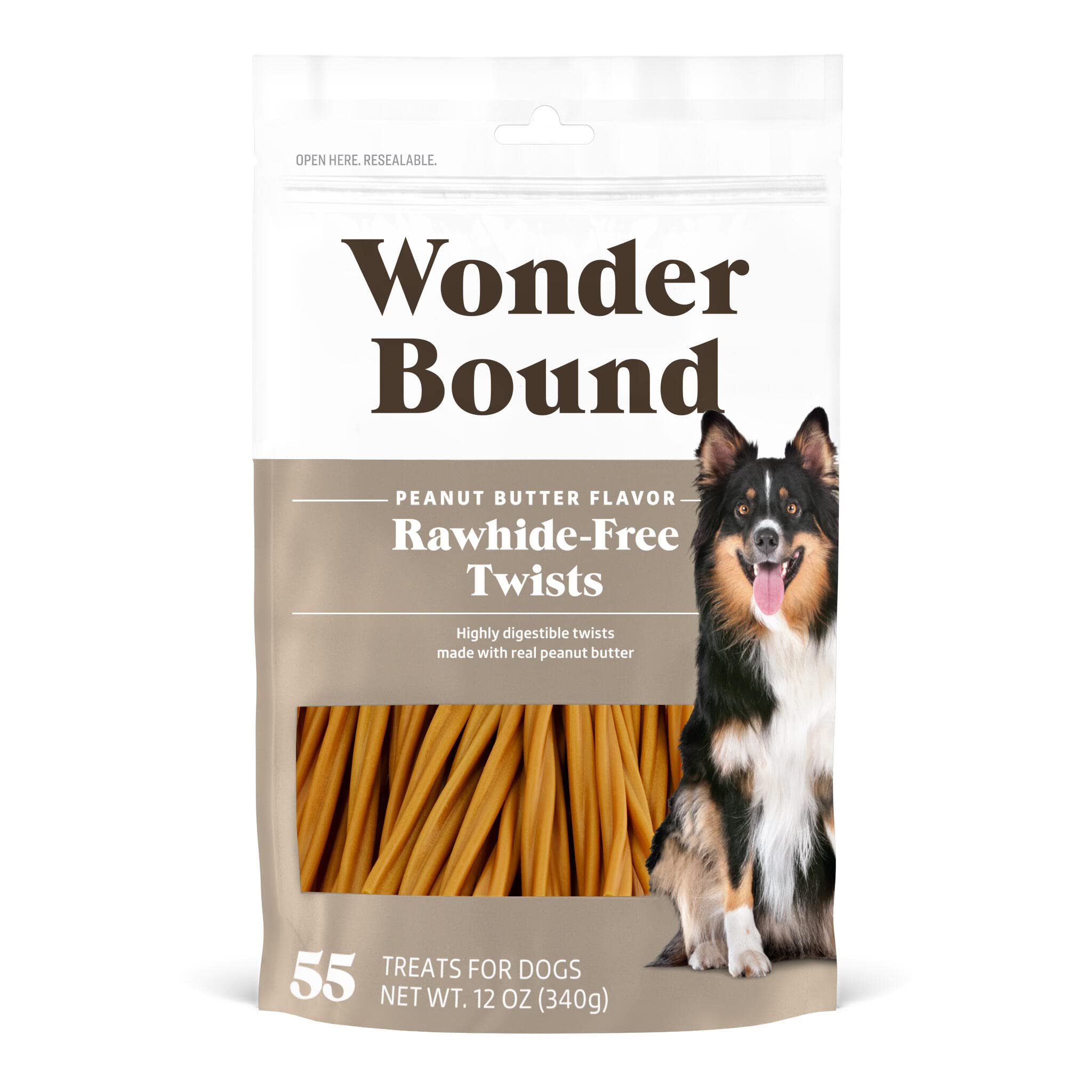 Wonder Bound, bâtonnets torsadés saveur beurre de cacahuète, friandise gourmande pour chien.