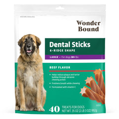 Wonder Bound bâtons dentaires au boeuf pour grands chiens, 6 crêtes pour nettoyer les dents.