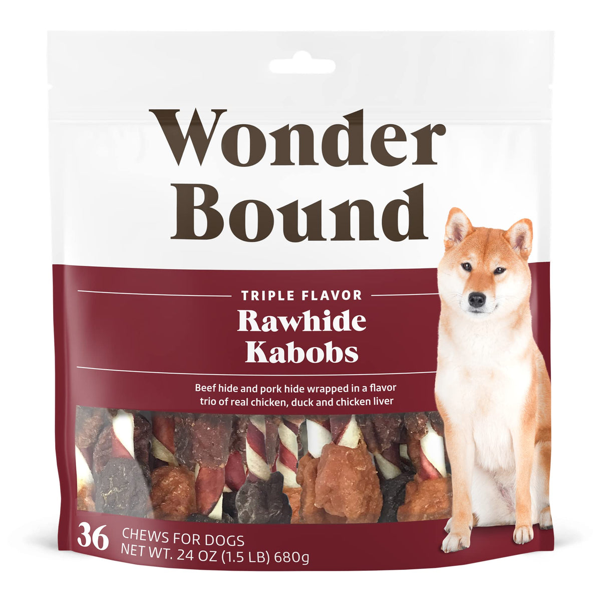 Wonder Bound brochettes peau de boeuf saveur triple, friandise durable idéale pour l’entraînement