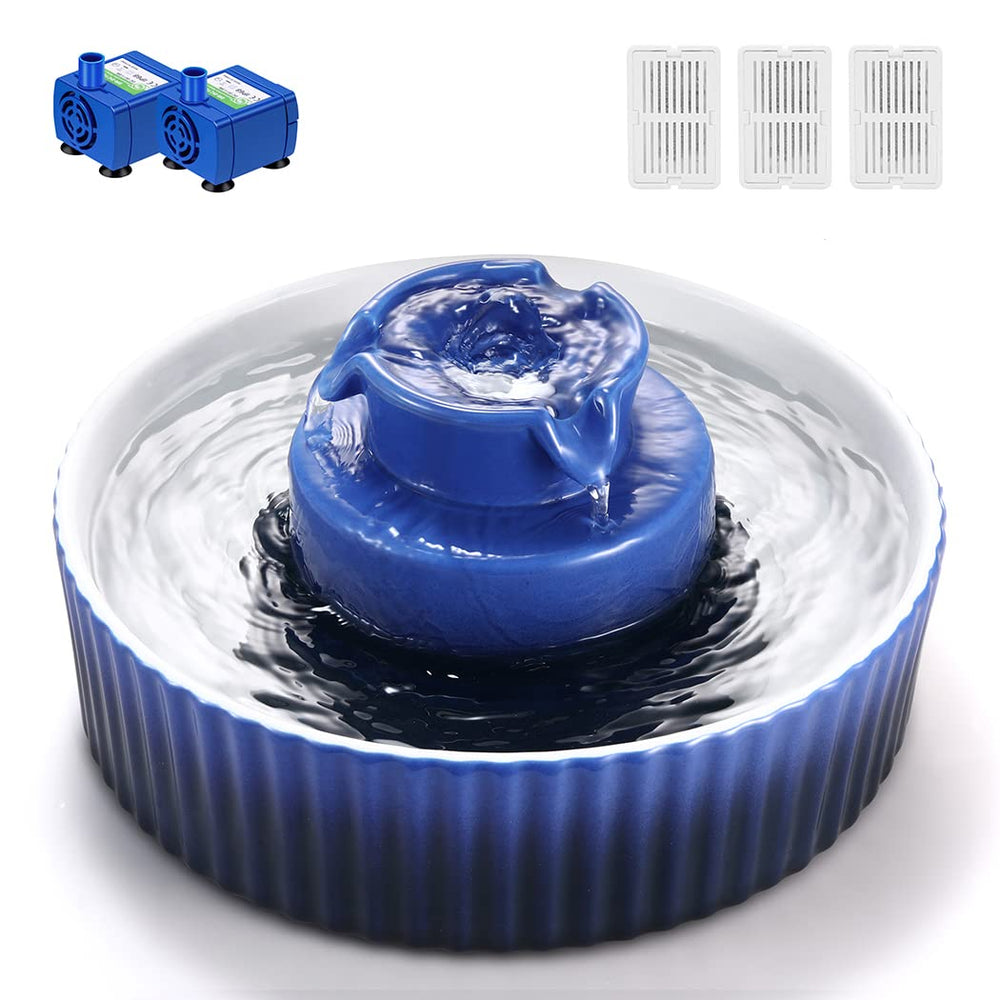 Fuente Wonder Creature para gatos en cerámica Royal Blue, favorece beber más gracias al flujo suave.