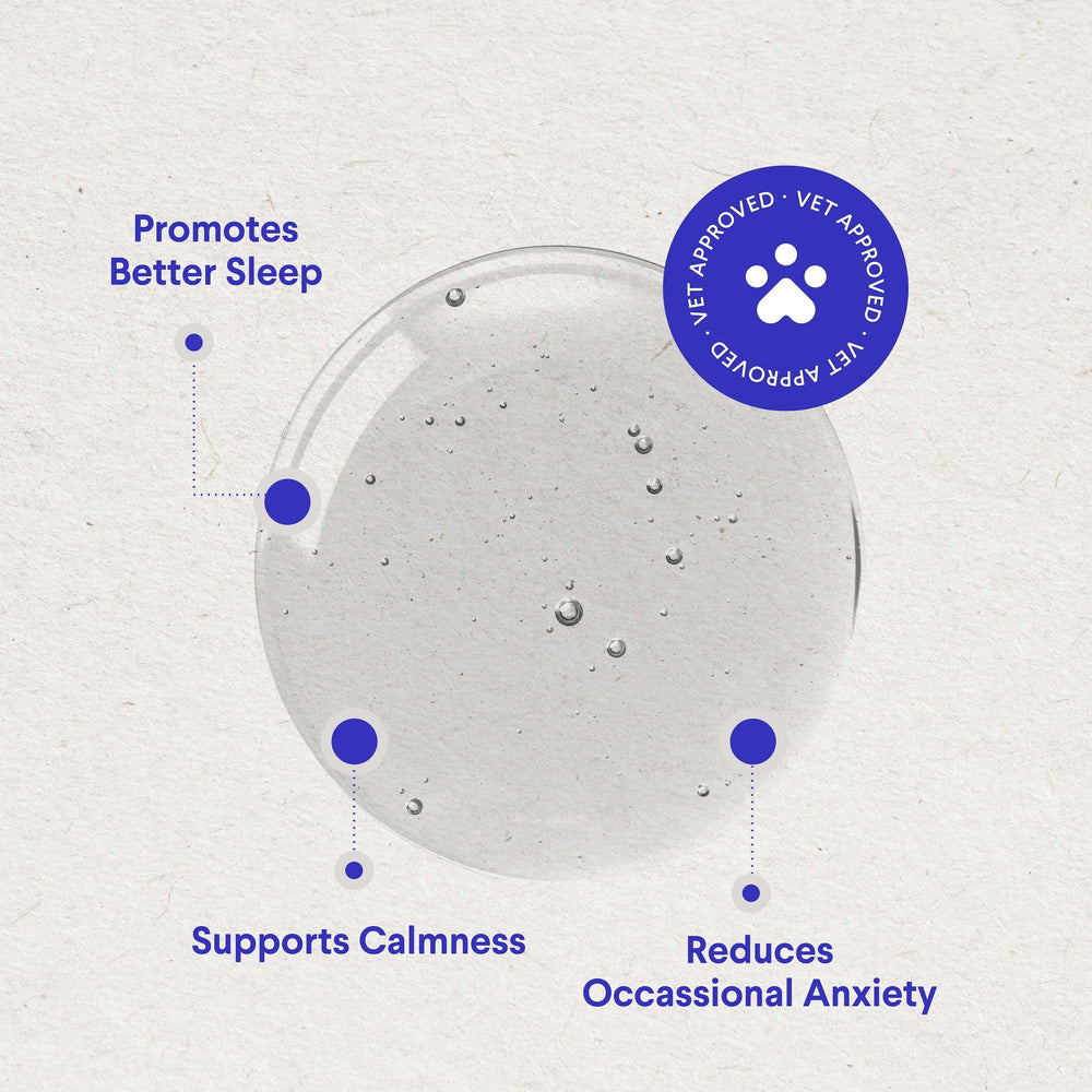Wonder Paws melatonina para perros: etiqueta Suntheanine para soporte calmante.