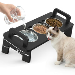 Woodever comedero para gatos elevado de bambú con tres cuencos
