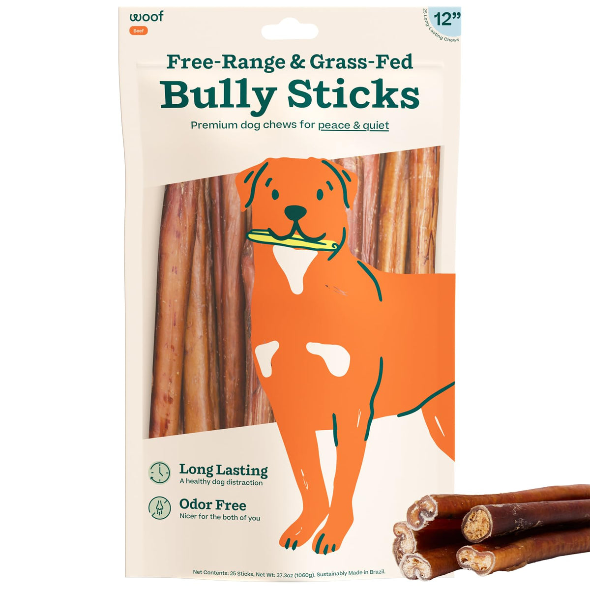 WOOF Bully Sticks masticación larga para perros, entretenimiento seguro