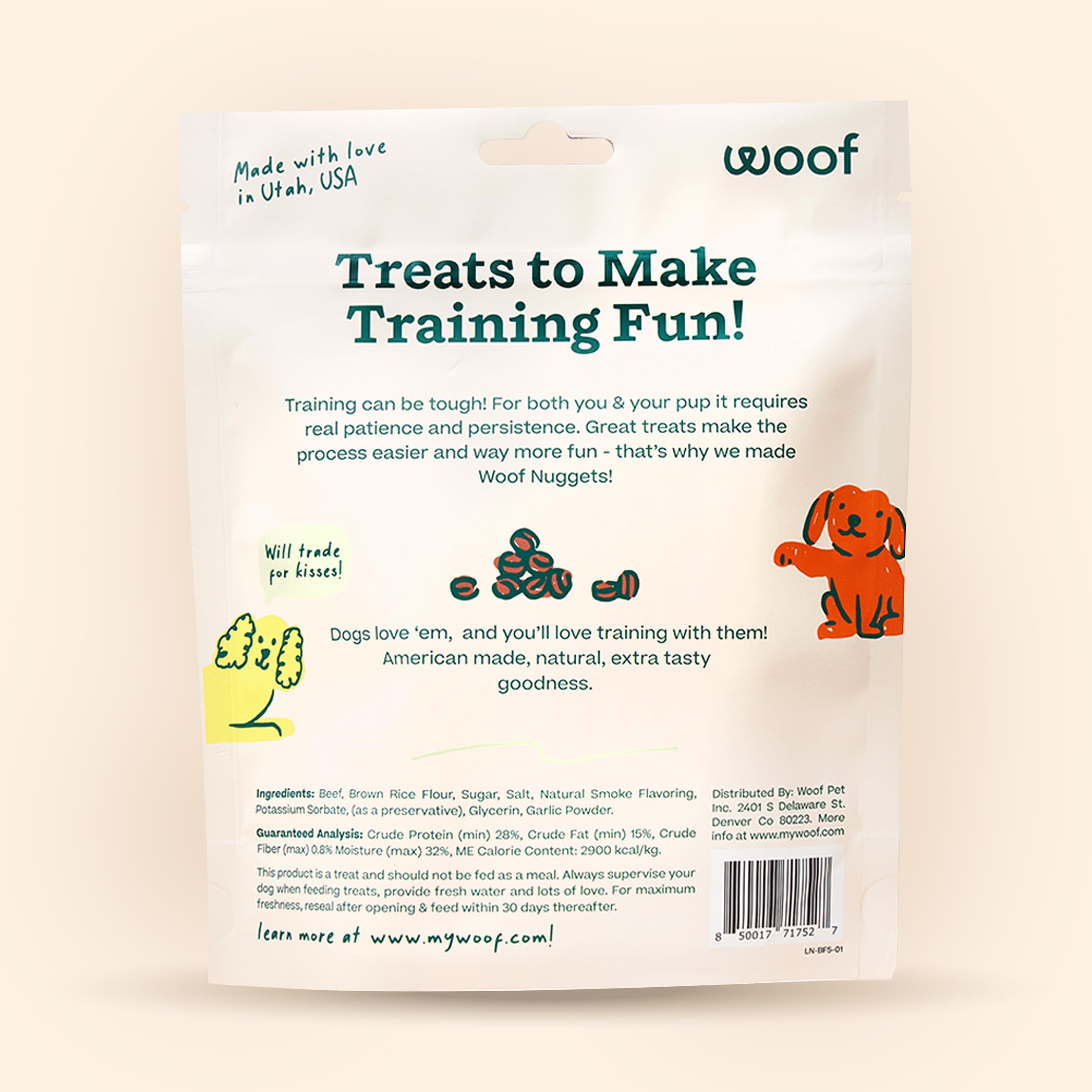 WOOF Love Nuggets ingredients list highlights human-grade beef and clean components