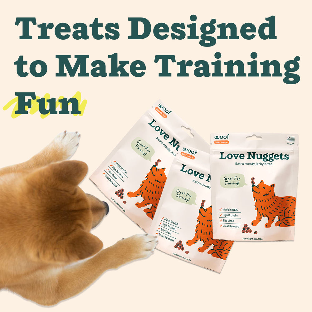 WOOF Love Nuggets made-in-USA badge on packaging
