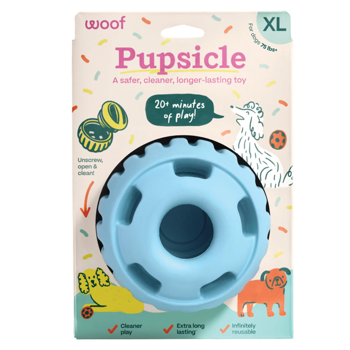 WOOF Party Pupsicle muestra diseño sin desorden, ideal para fiestas caninas.