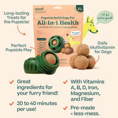 WOOF Pupsicle con hierro, magnesio y fibra para apoyo digestivo.