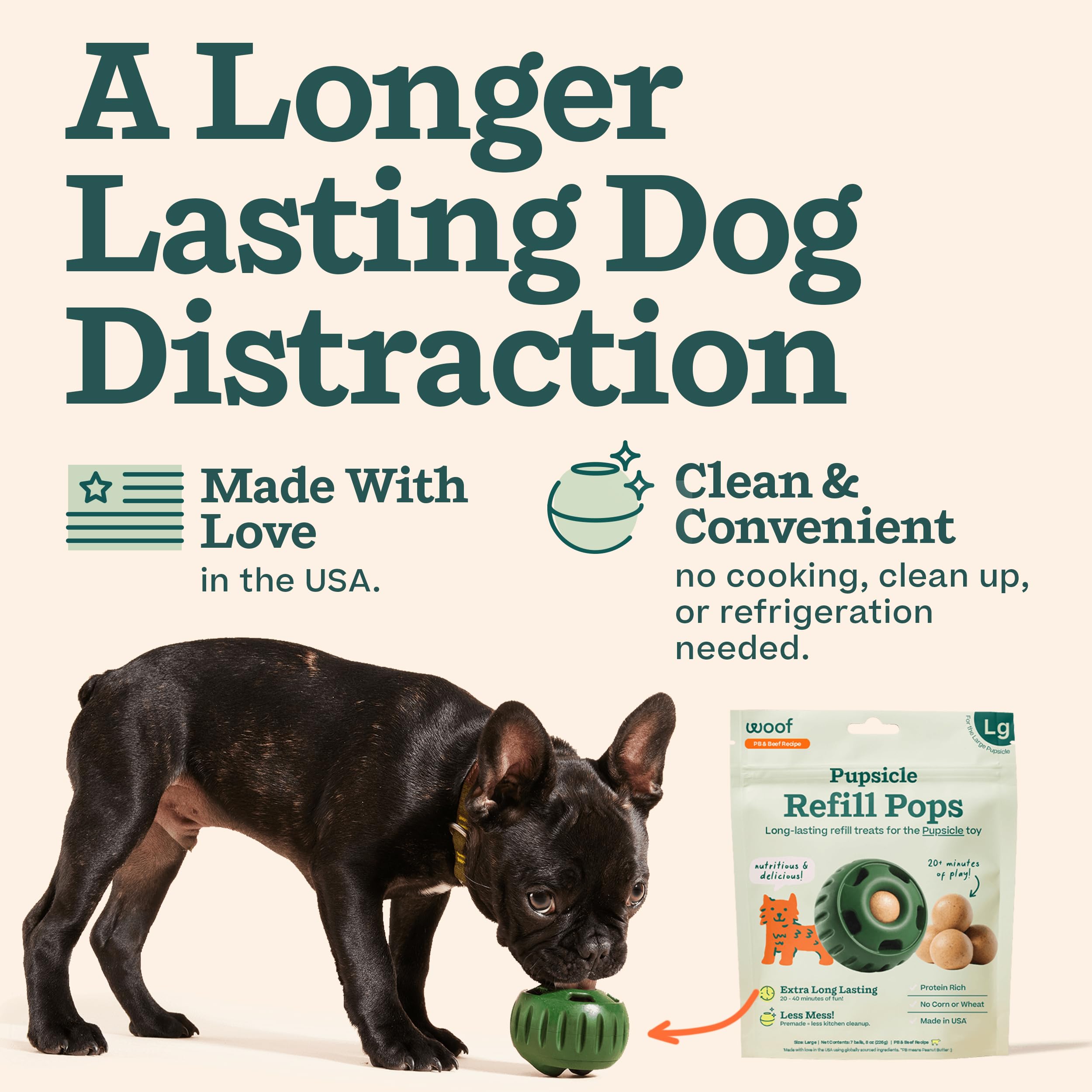 WOOF Pupsicle relleno de carne: sabor favorito y entretenimiento duradero para perros.