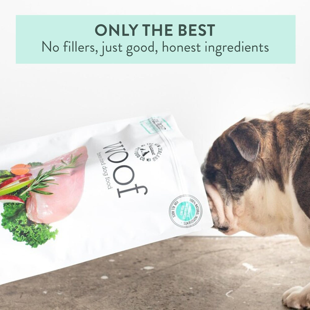 Sin conservantes, gluten ni granos; opción natural WOOF
