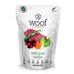 WOOF Wild Goat, bolsa de comida deshidratada para perros, alta proteína.