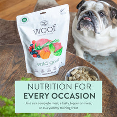 WOOF Wild Goat mezcla para realzar la comida diaria del perro.
