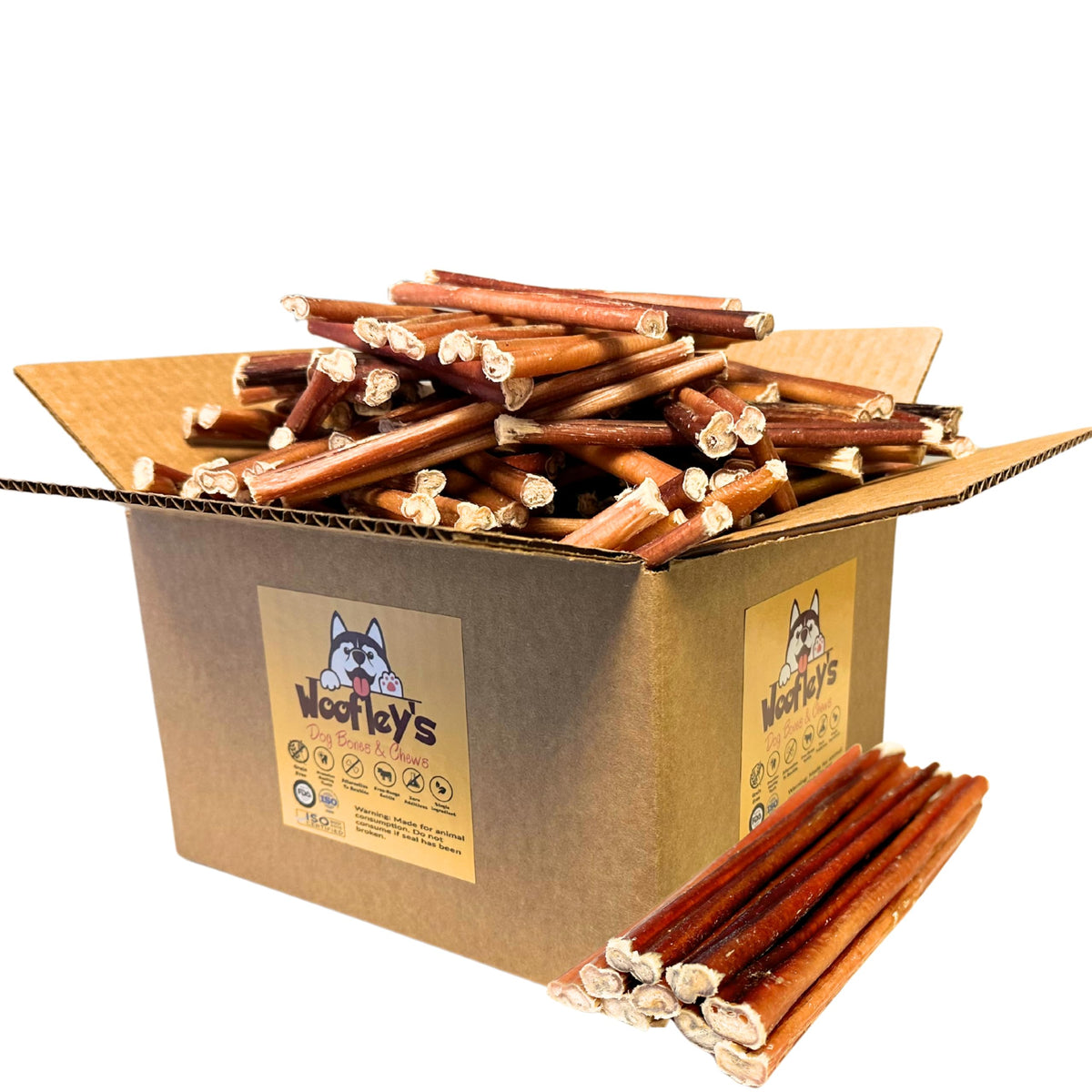 Woofley's Bully Sticks de 6 pulgadas para perros pequeños, masticación prolongada y segura.