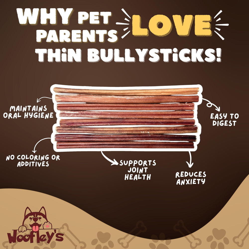 Woofley's Bully Sticks sin químicos ni aditivos, opción natural para perros.