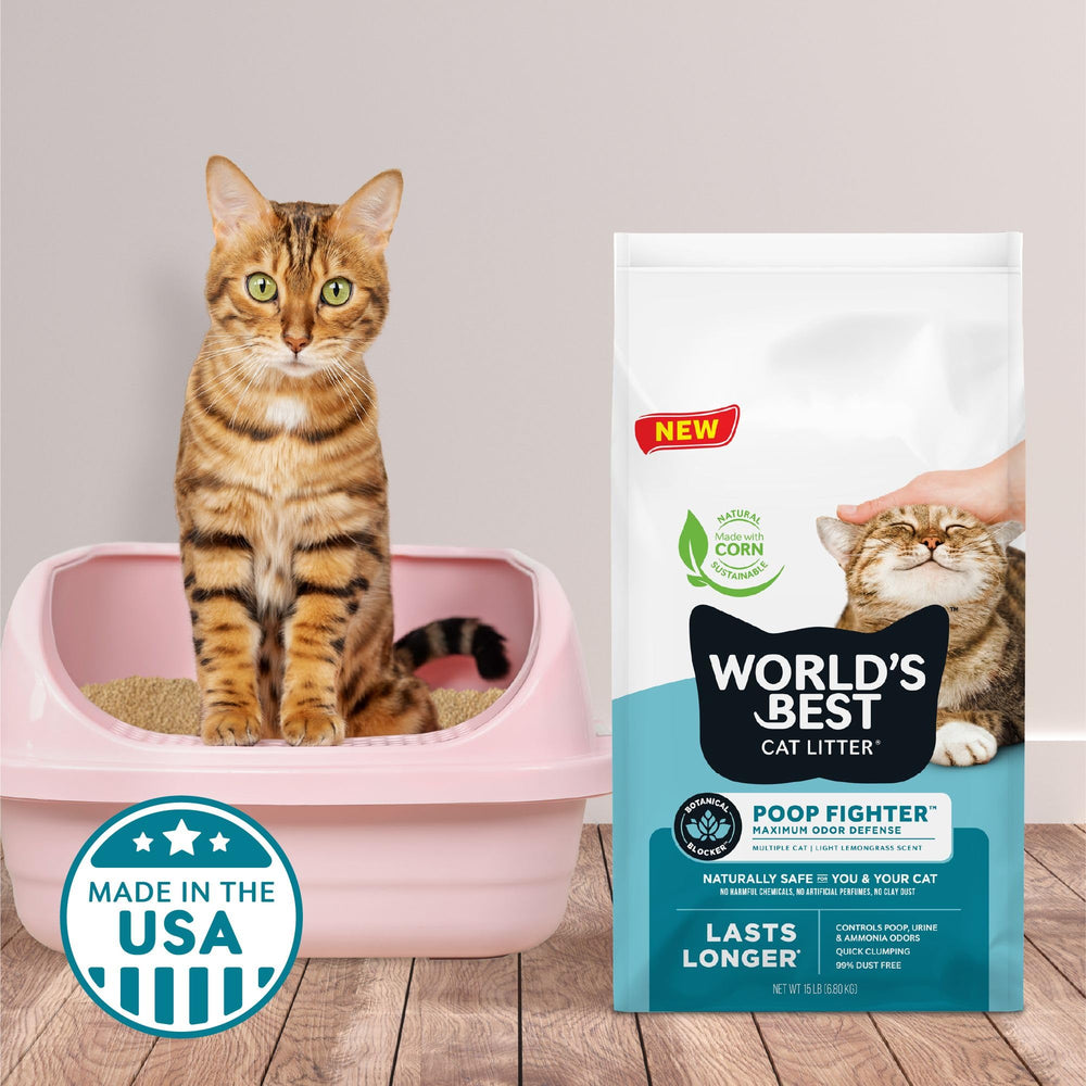 World's Best Cat Litter apto para descarga y seguro para sistemas sépticos.