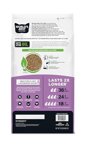 World's Best Cat Litter: aroma-lavanda natural para un ambiente más fresco.