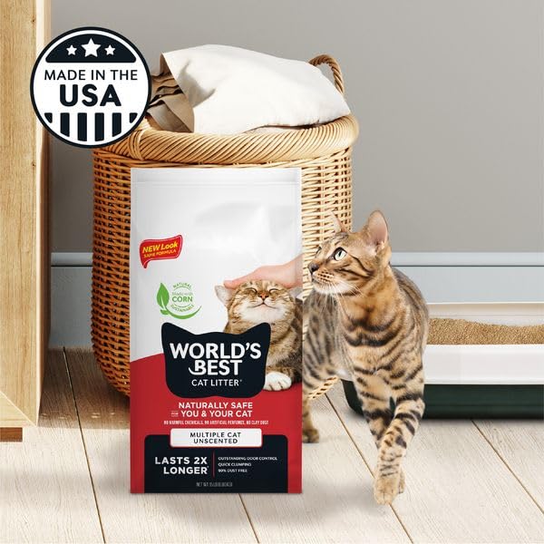 World's Best Cat Litter ingredientes naturales de maíz, opción renovable.