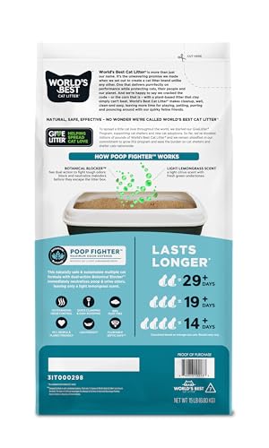 World's Best Cat Litter Poop Fighter aglomeración rápida para limpieza.