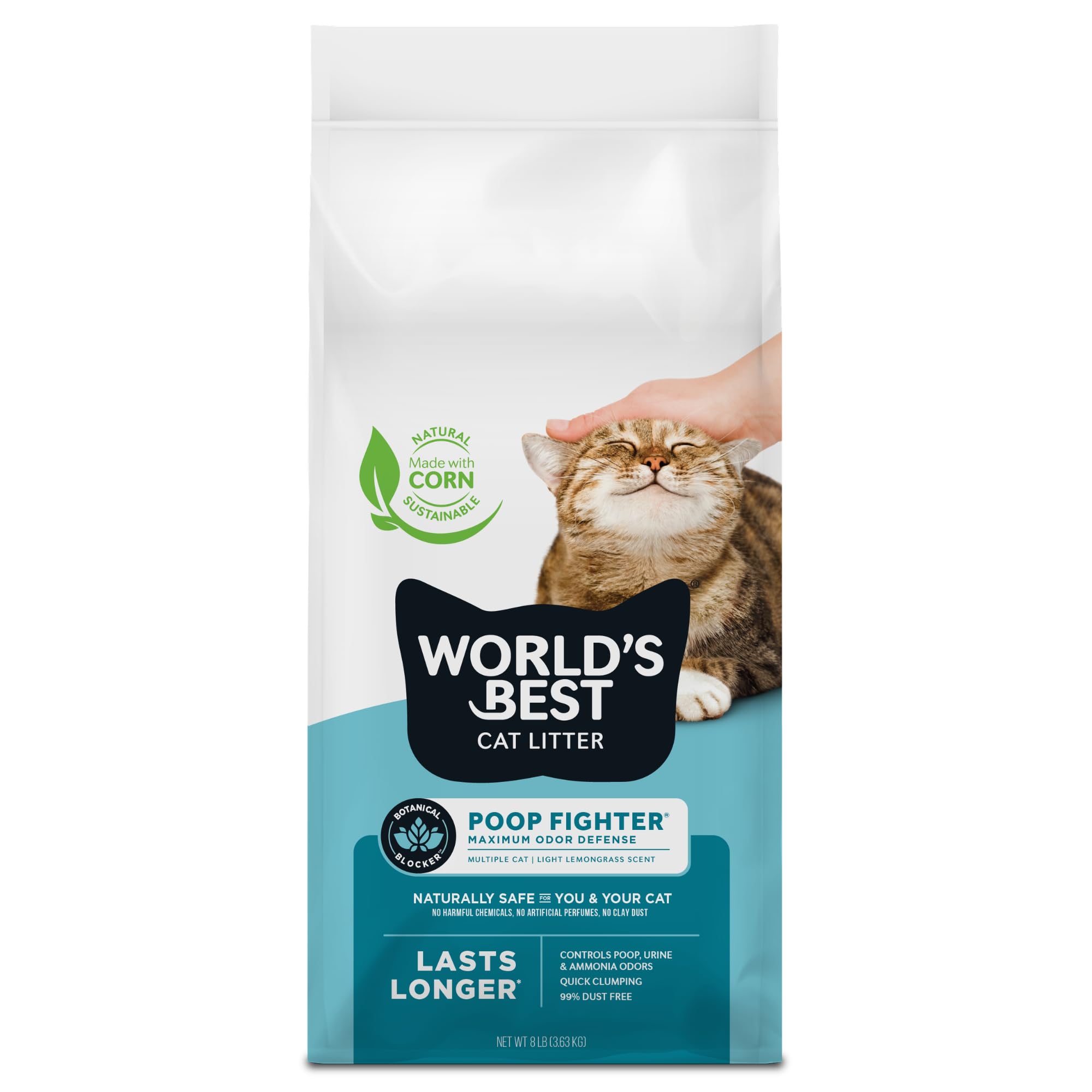 World's Best Cat Litter Poop Fighter defensa de olor máxima para múltiples gatos.
