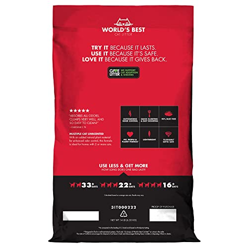 World's Best Cat Litter, textura suave para mayor comodidad del gato.