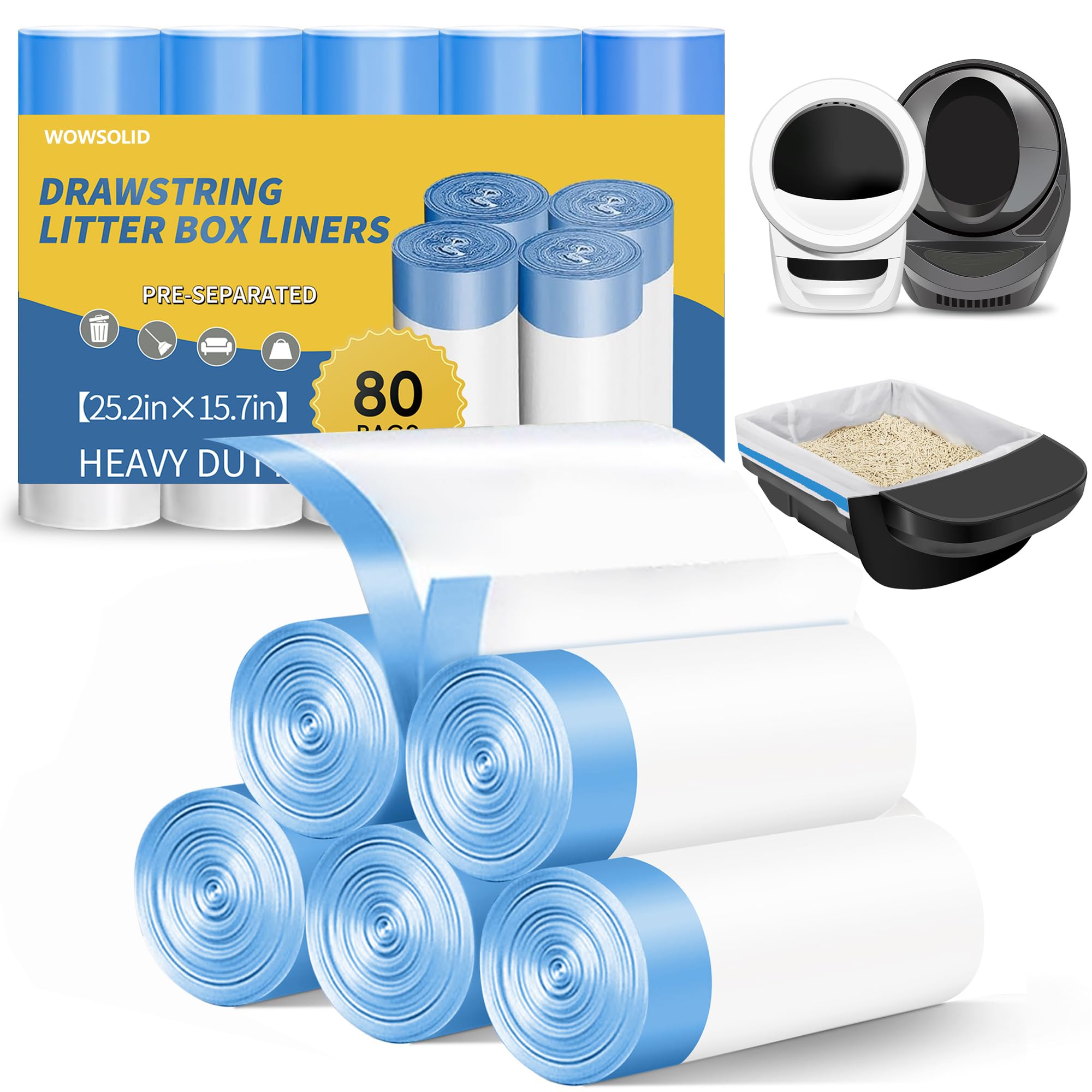 WOWSOLID bolsas para caja de arena automático, 80 unidades, evita fugas y olores