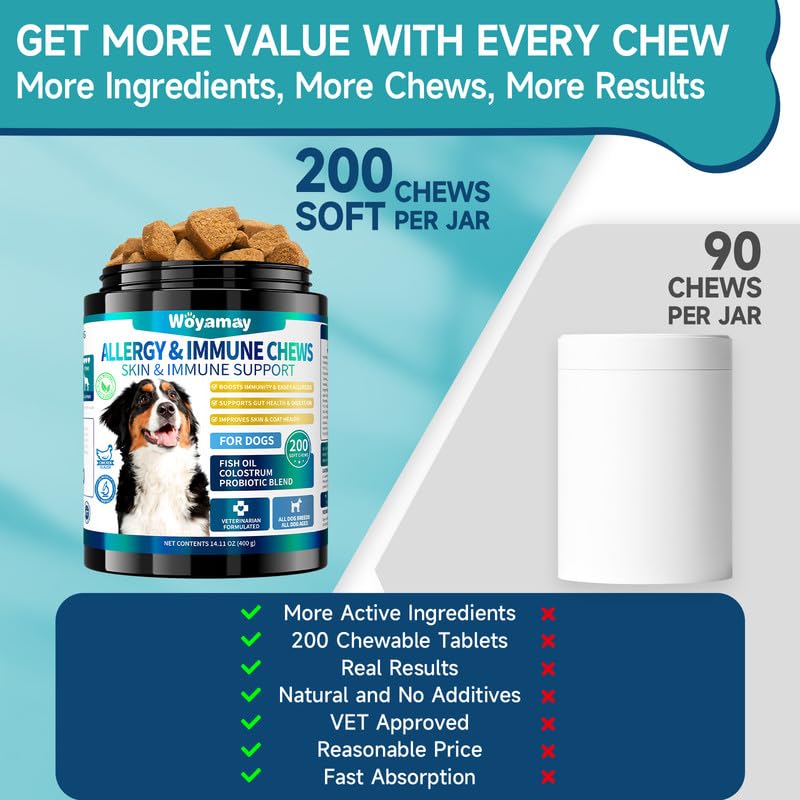Woyamay Dog Allergy Chews: fácil de incorporar en la comida diaria.