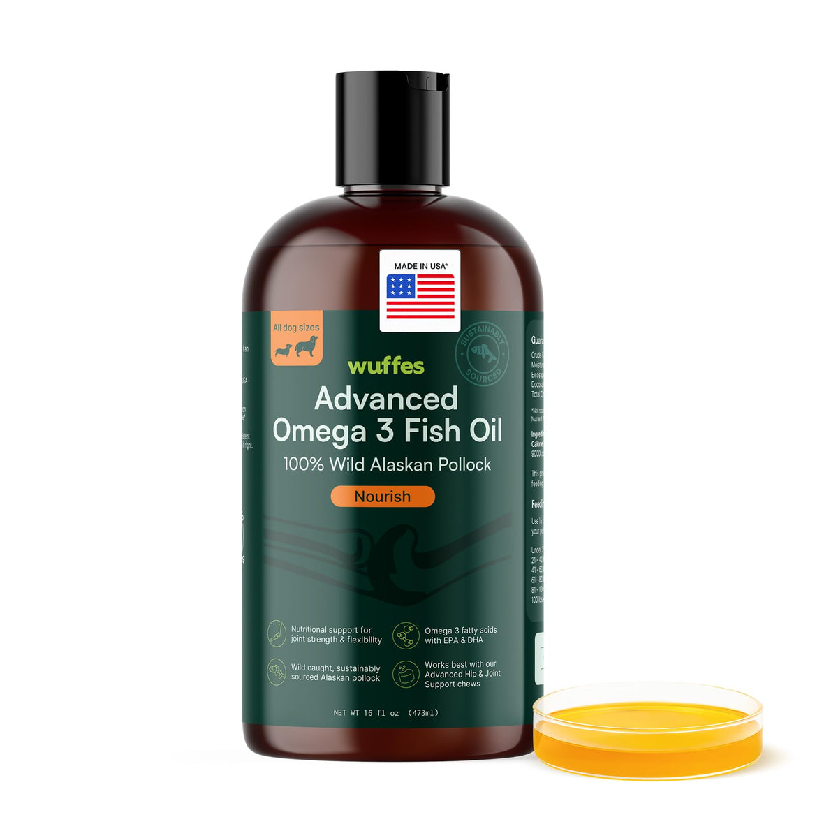 Wuffes Aceite de Pescado Alaska en botella: pelaje saludable.
