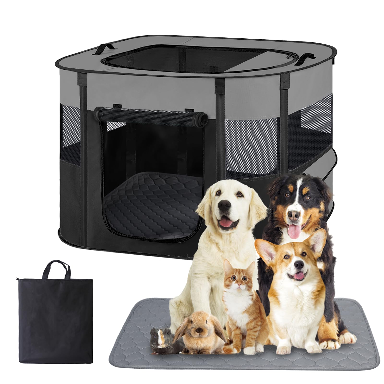 Jaula Xihan para perros y gatos, plegable y espaciosa, ideal para interiores y viajes.